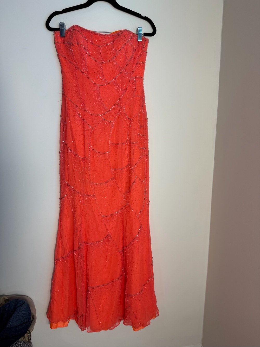 Alyce Designs Strapless Beaded Coral Evening Gown